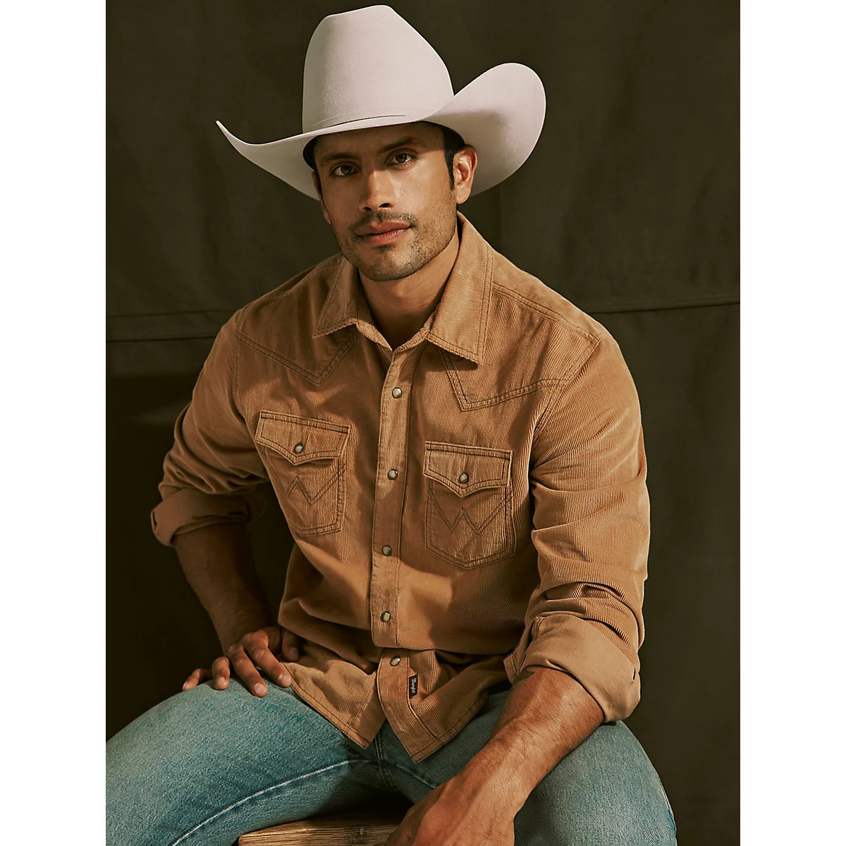 Men's Wrangler® Retro® Premium Western Snap Corduroy Shirt in Sandy Brown | Wrangler