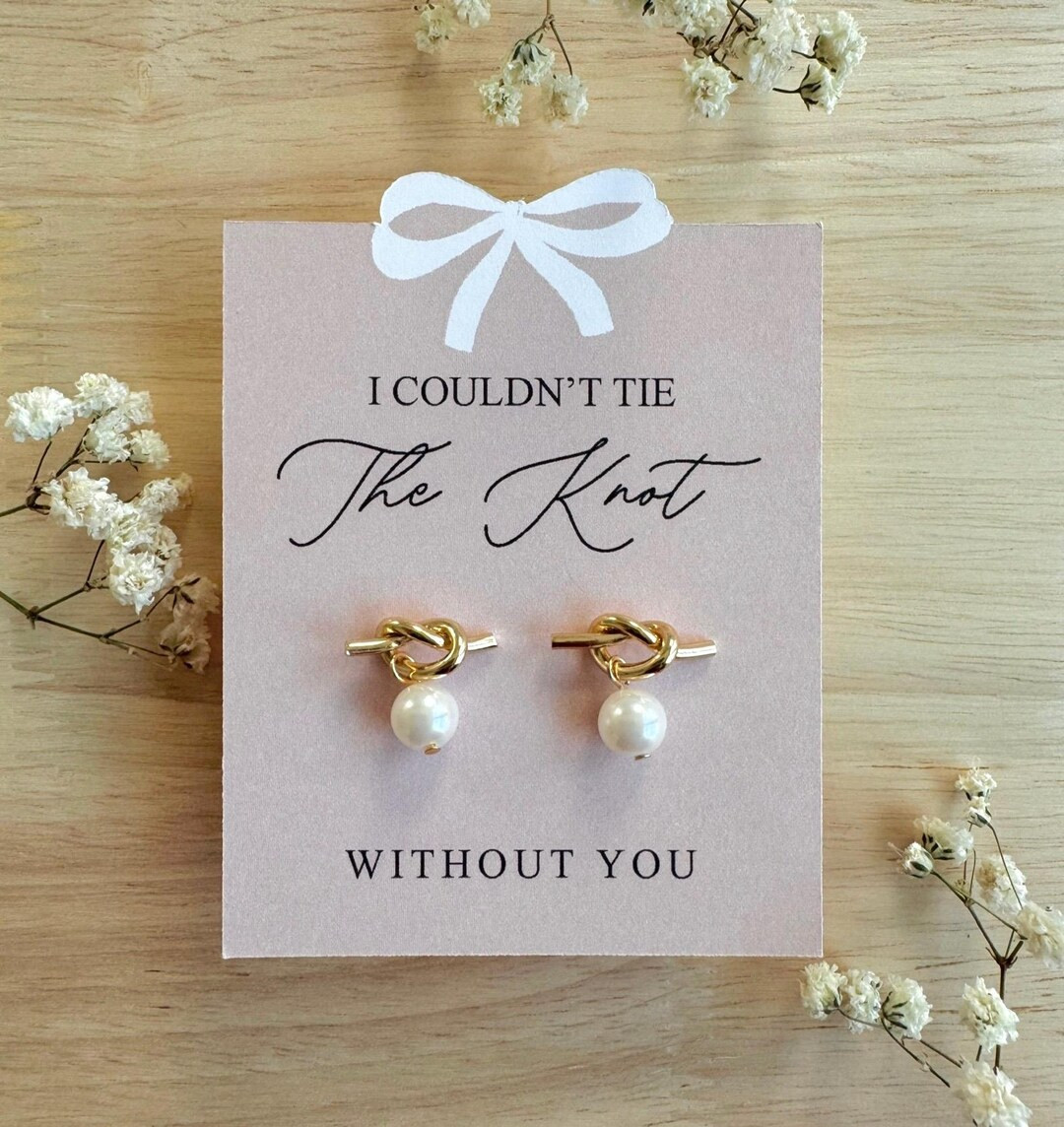 Tie the Knot Earrings With Bow Card | Pearl Knot Earrings | Bridesmaid Earrings | Bridesmaid Prop... | Etsy (US)