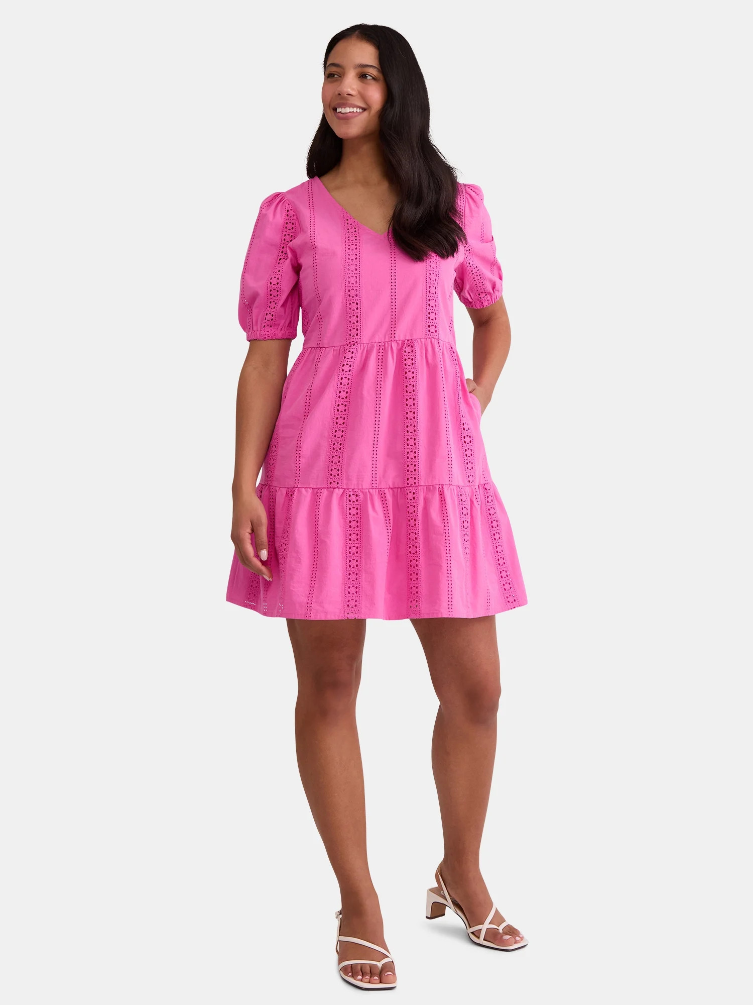 Time and Tru Women's Short Sleeve Eyelet Dress, Sizes XS-XXXL | Walmart (US)