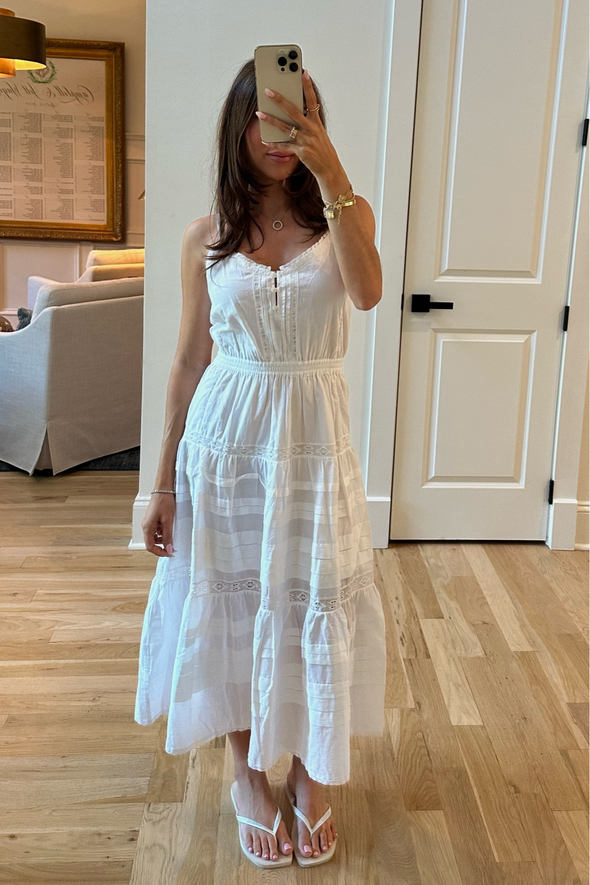 gold and white maxi dress GOLD EMBROIDERED LONG DRESS XS / White