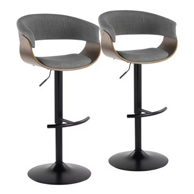 Fabric Mid-Century Modern Swivel Adjustable Barstool with Curved Open Back and Rounded T Footrest for Kitchen or Home Bar, Set of 2 | Target