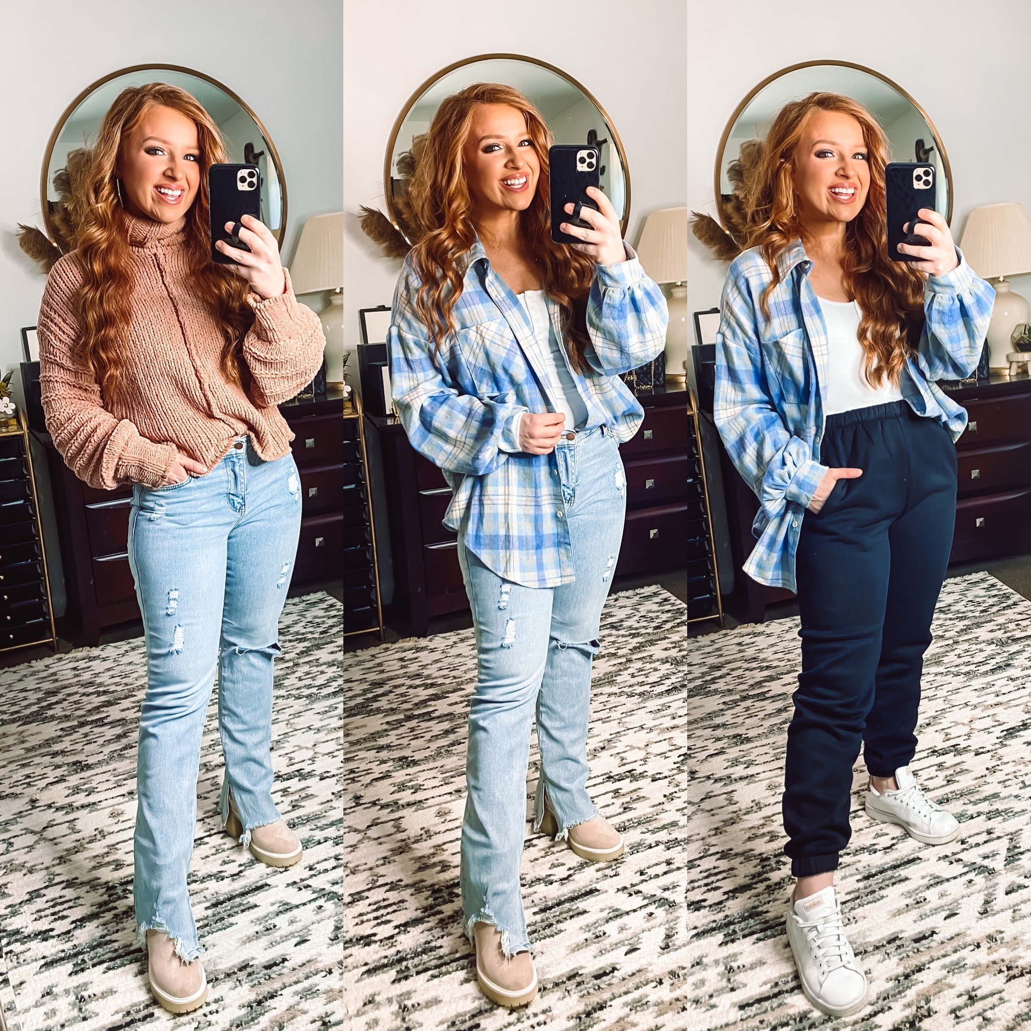 Shop hopes fall casual outfits ! Code: JAMI15

Size small flannel 
Size small sweater 
Size 5 jeans 
Size small sweatpants 

#LTKunder100 #LTKunder50 #LTKSeasonal