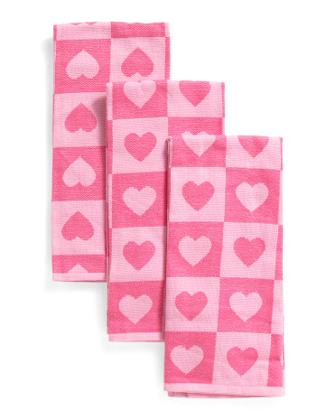 Set Of 3 Valentines Grid Hearts Kitchen Towels | TJ Maxx