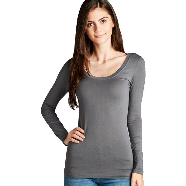 Women's Long Sleeve Scoop Neck Fitted Cotton Top Basic T Shirts-Plus Size Available (FAST & FREE ... | Walmart (US)