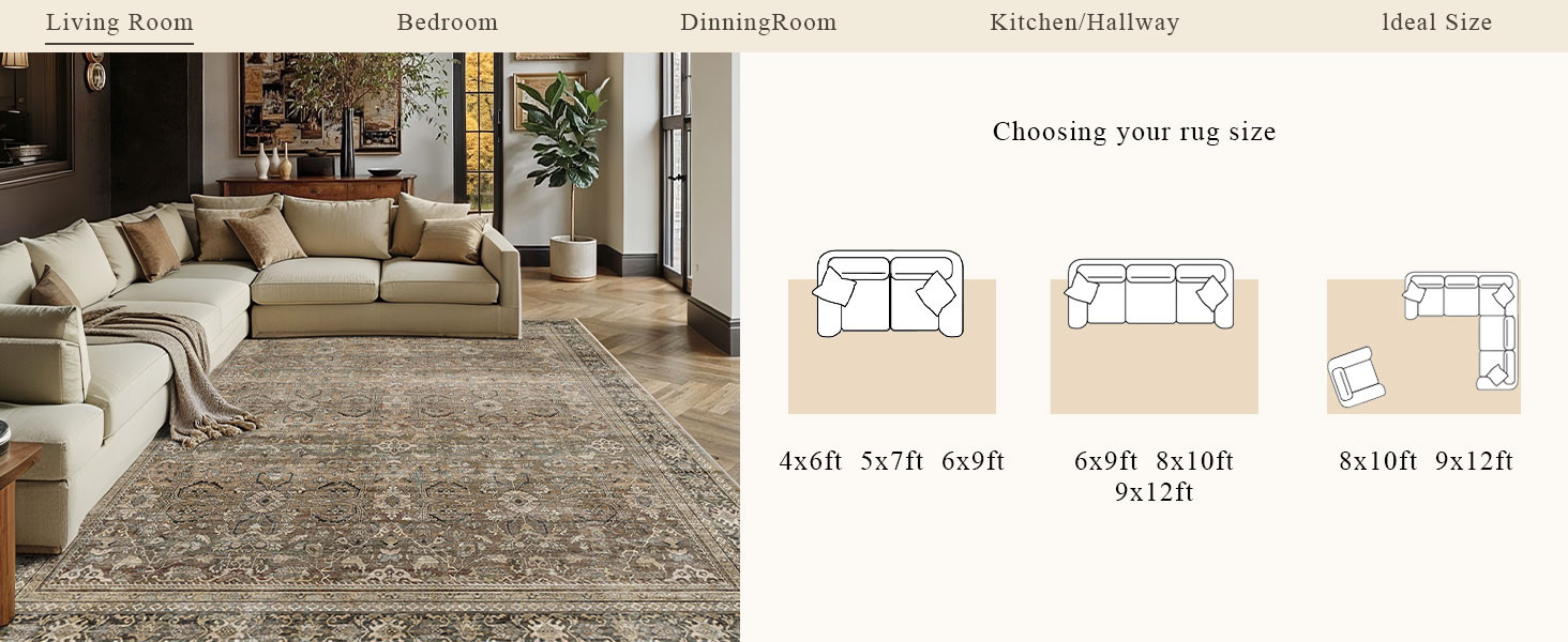 Schweek 8x10 Washable Area Rug Brown Neutral Vintage Distressed Rugs Large Non-Slip Living Room A... | Amazon (US)