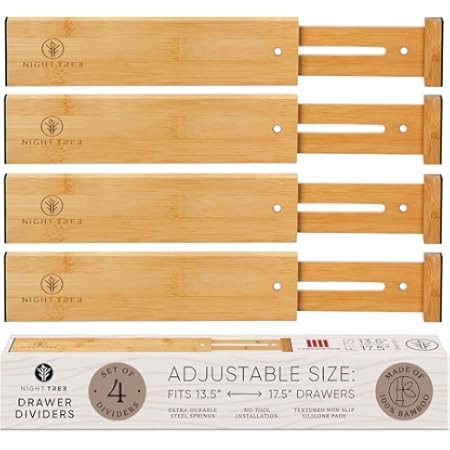DUCOO Drawer Divider - 4 PCS, 12.9"-17" Adjustable Bamboo Drawer Dividers Organizers, Expandable ... | Amazon (US)