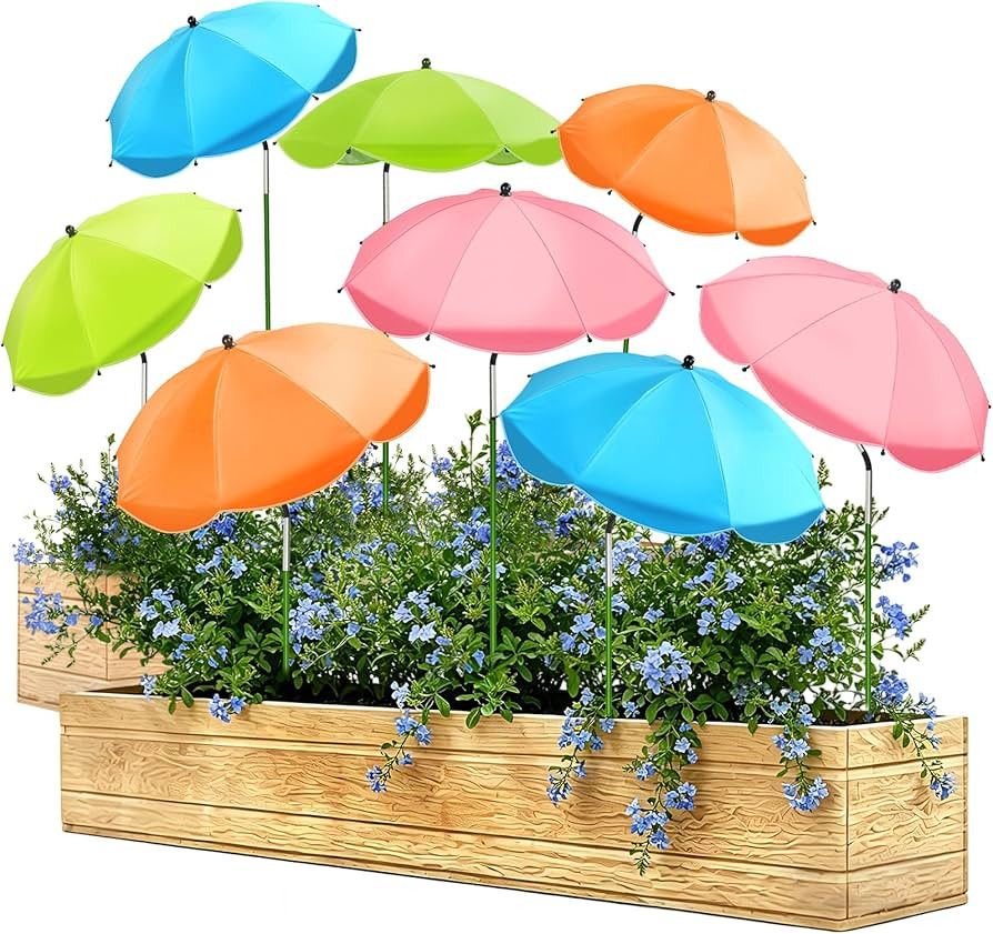 MJZ 8 Pack Plant Umbrellas for Outdoor Plants, 26" Larger Garden Plant Umbrella Shade with Adjust... | Amazon (US)