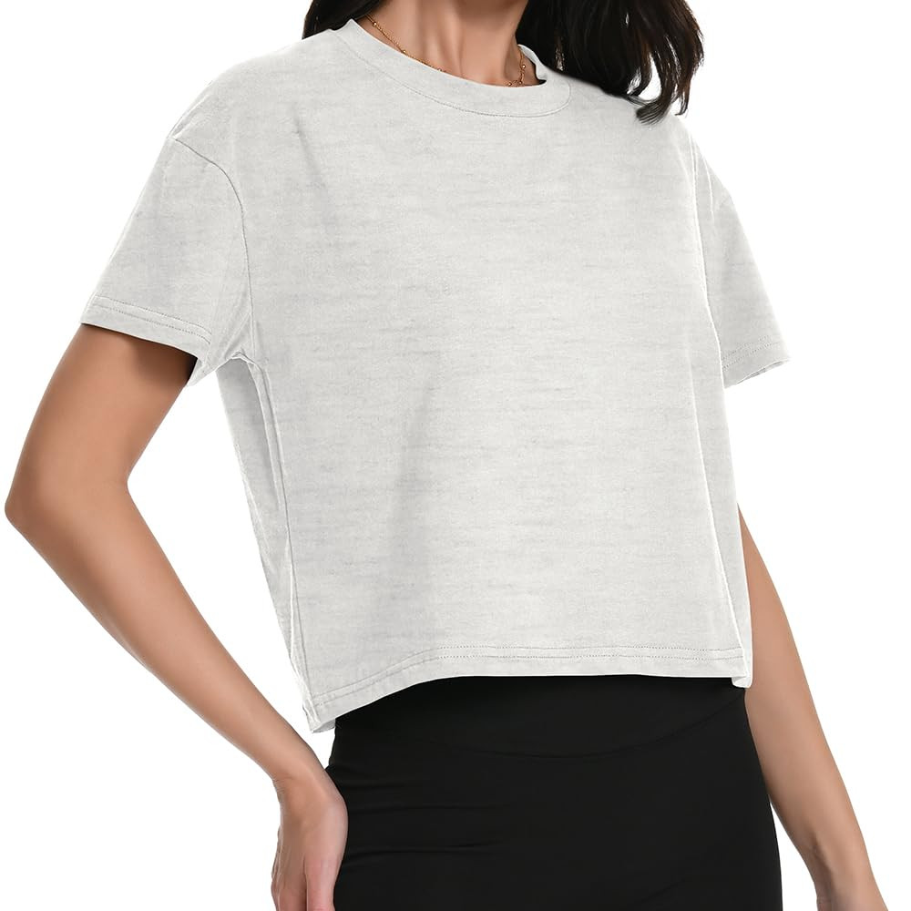 Workout Crop Tops Oversized Tshirts for Women Drop Shoulder Cotton Short Sleeve Tees Boxy Yoga Sh... | Amazon (US)
