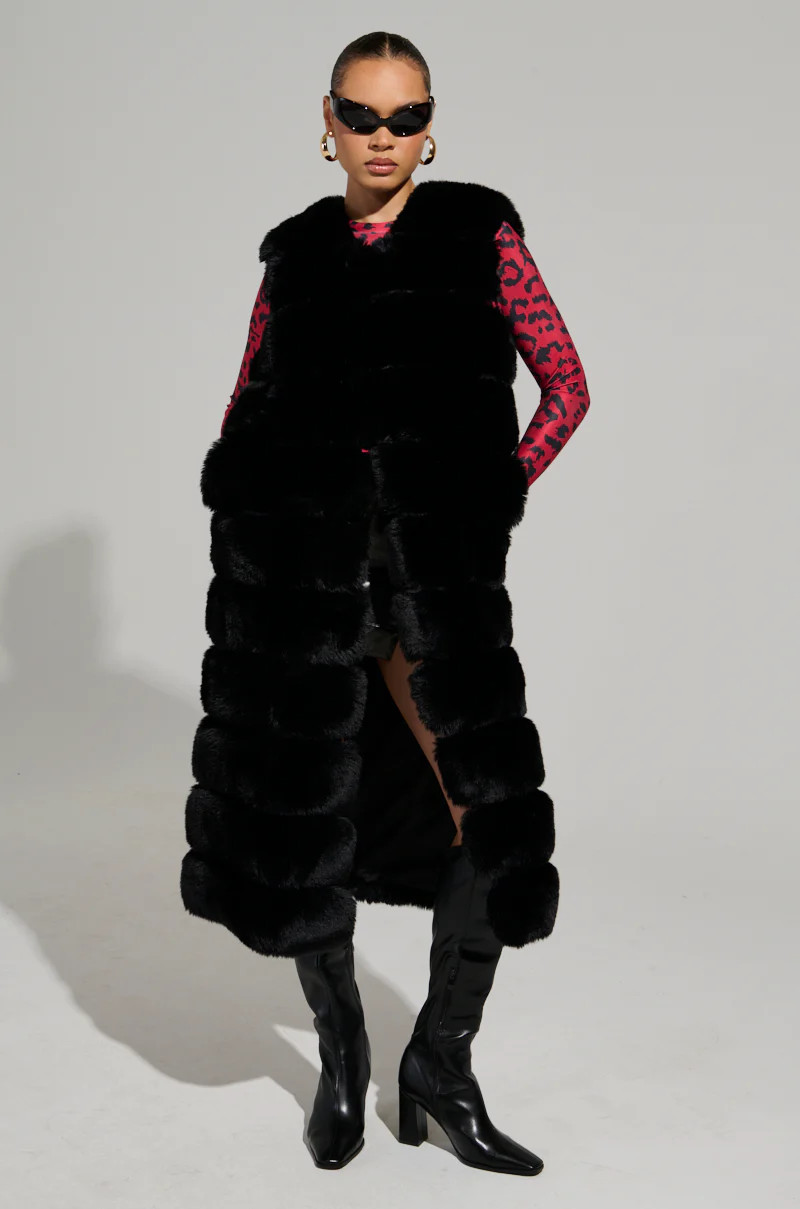 JENNY LIN FAUX FUR MAXI VEST IN BLACK | AKIRA