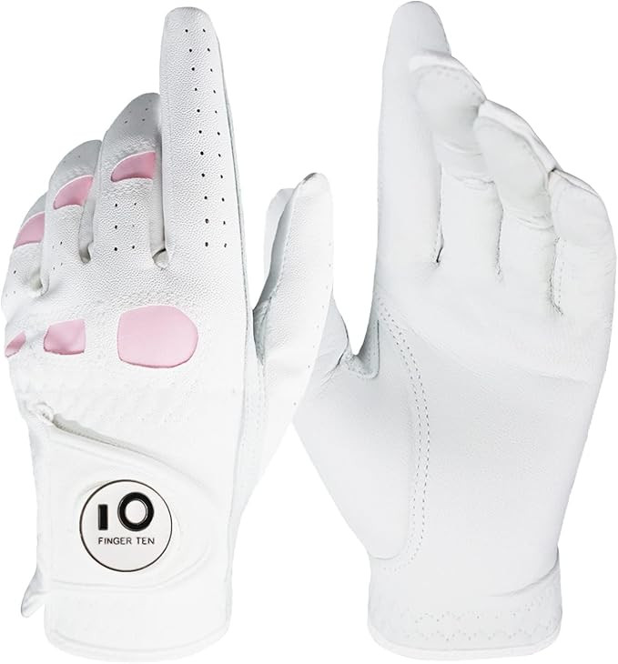 FINGER TEN Women’s Leather Golf Glove with Ball Marker Extra Grip 1 Pack, Left Right Hand Pink ... | Amazon (US)