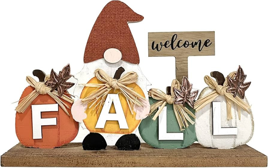 HOMirable Thanksgiving Decorations Gnome Wood Block Welcome Fall Sign Autumn Harvest Rustic Farmh... | Amazon (US)