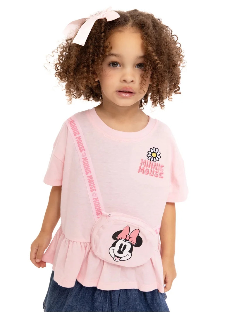 Minnie Mouse Toddler Girls Short Sleeve Peplum Tee with 3-D Bag, Sizes 12M-5T | Walmart (US)