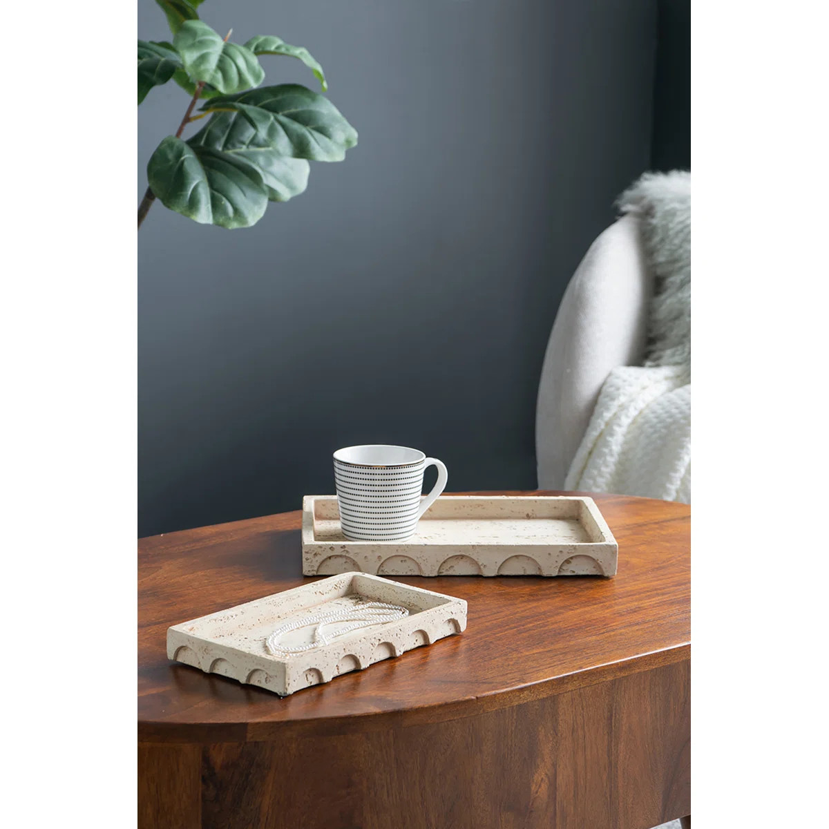 Joss & Main Vedaline Cement Tray with Wave Motif - Cream | Wayfair | Wayfair North America