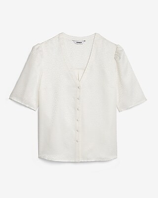 Satin Jacquard Puff Sleeve Shirt | Express