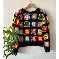 Handmade Crochet Granny Square Sweater Colorful Knitwear | Etsy (US)