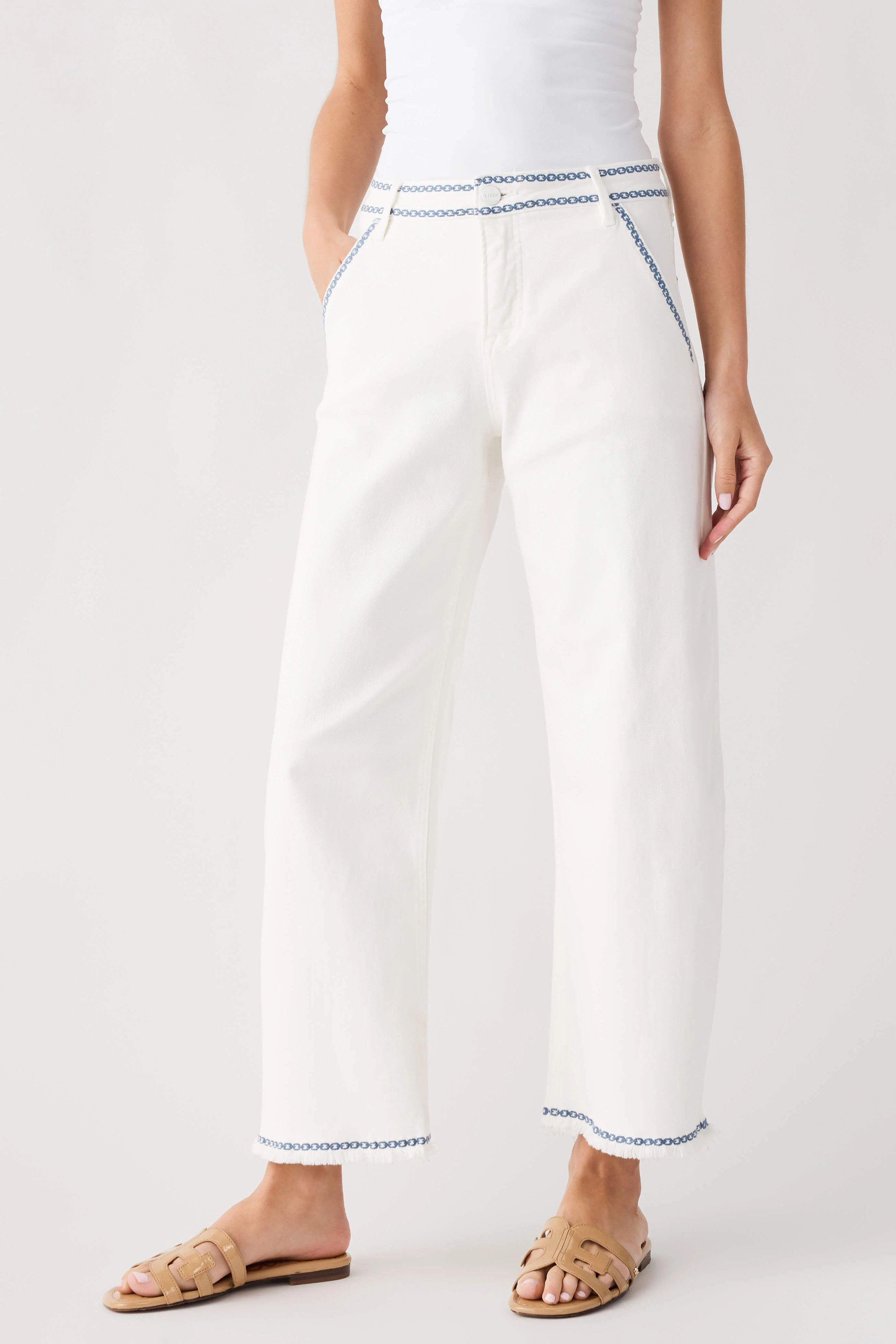Risen Margot Embroidered Cropped Barrel Jeans | Social Threads