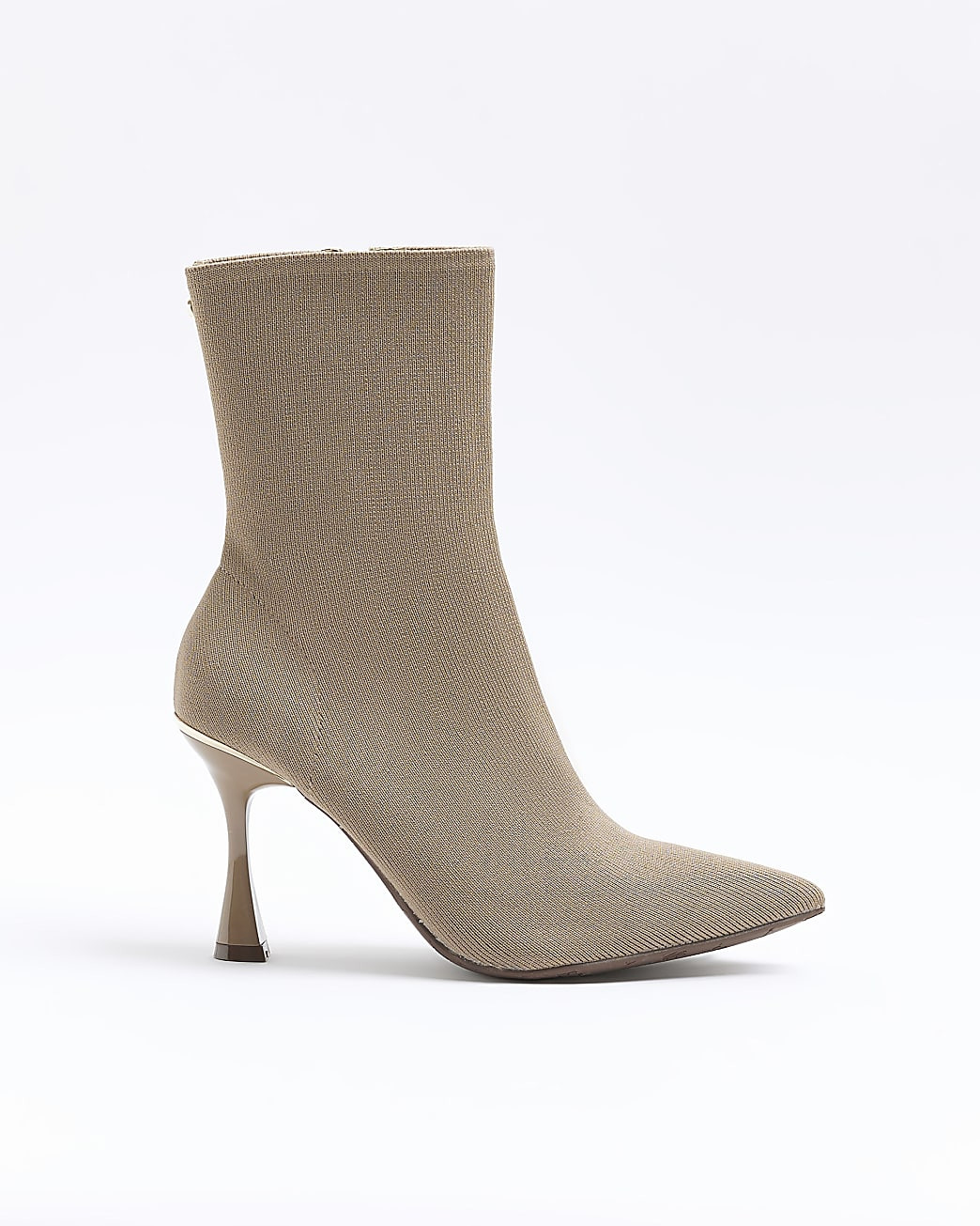 Beige wide fit knitted heeled ankle boots | River Island (UK & IE)