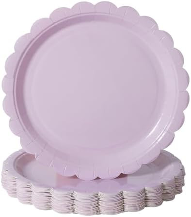 BEFORYOU 50PCS Disposable Paper Plates, Scalloped Purple Party Plates, 7IN | Dessert Cake Party P... | Amazon (US)