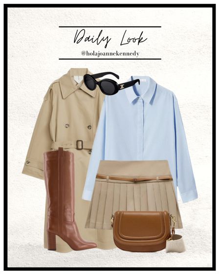 Box pleat skort - @zara - 7385/402
Crossbody bag - @zara - 6064/110 

Trench coat outfit, beige trench, cream pleated mini skirt zara, tan cross body bag, Zara bag, tan knee high boots, blue shirt, blue and tan, neutral spring outfit idea, spring fashion 

#LTKeurope #LTKstyletip #LTKSpringSale