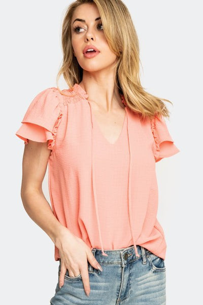 French Gauze Flutter Sleeve Blouse with Ties | Gibson