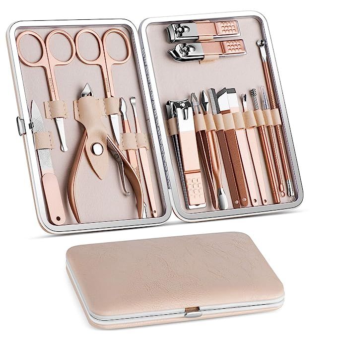 Manicure Set, Pedicure Kit, Nail Clippers, Professional Grooming Kit, Nail Tools 18 In 1 with Lux... | Amazon (US)