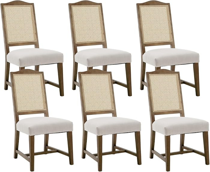 Mid-Century Modern Rattan Dining Chairs Set of 6, Farmhouse Upholstered Dining & Kitchen Chairs w... | Amazon (US)