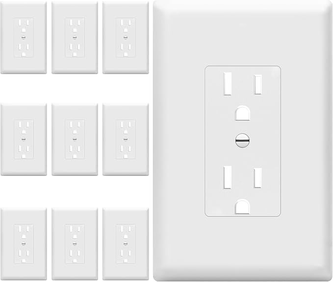 TG Mid-Size Decorative Duplex Outlet Covers Wall Plate, 10 Pack, White | Amazon (US)