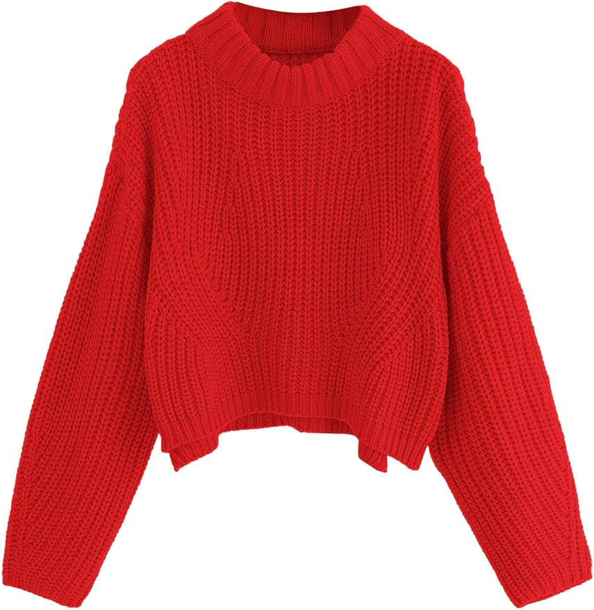 SheIn Women's Mock Neck Drop Shoulder Oversized Batwing Sleeve Crop Top Sweater | Amazon (US)