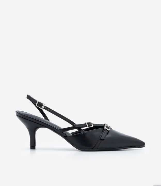 Sapato Scarpin Slingback com Fivelas e Bico Fino Preto | Renner (BR)