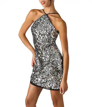 Lorenna Halter Neck Sleeveless Paillette Sequin Mini Bodycon Dress | Dillard's