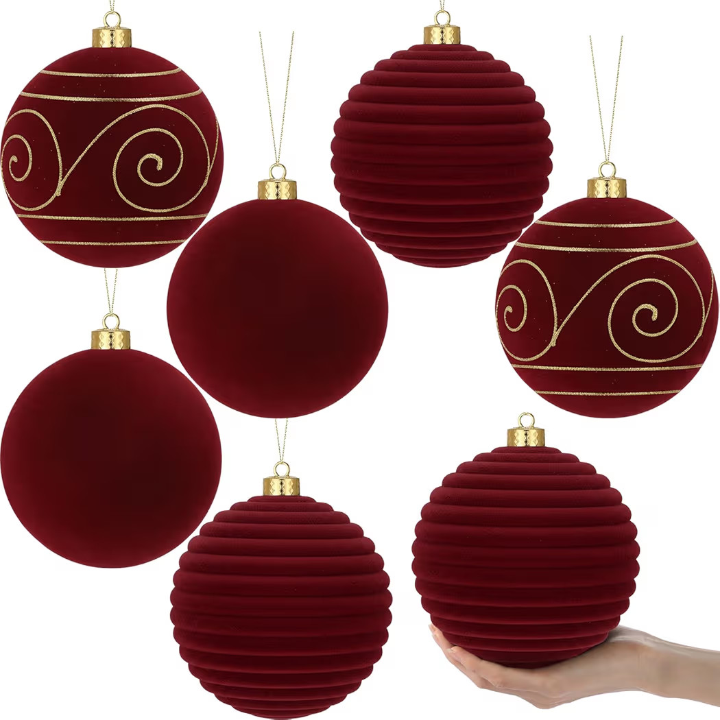 Suzile 6 Pack Large Velvet Christmas Balls Ornaments 5.9 Inch Velvet Christmas Tree Hanging Balls... | Amazon (US)