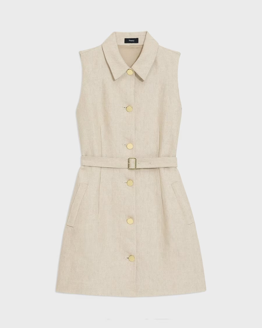 Belted Military Dress in Basket Weave Linen | Theory
