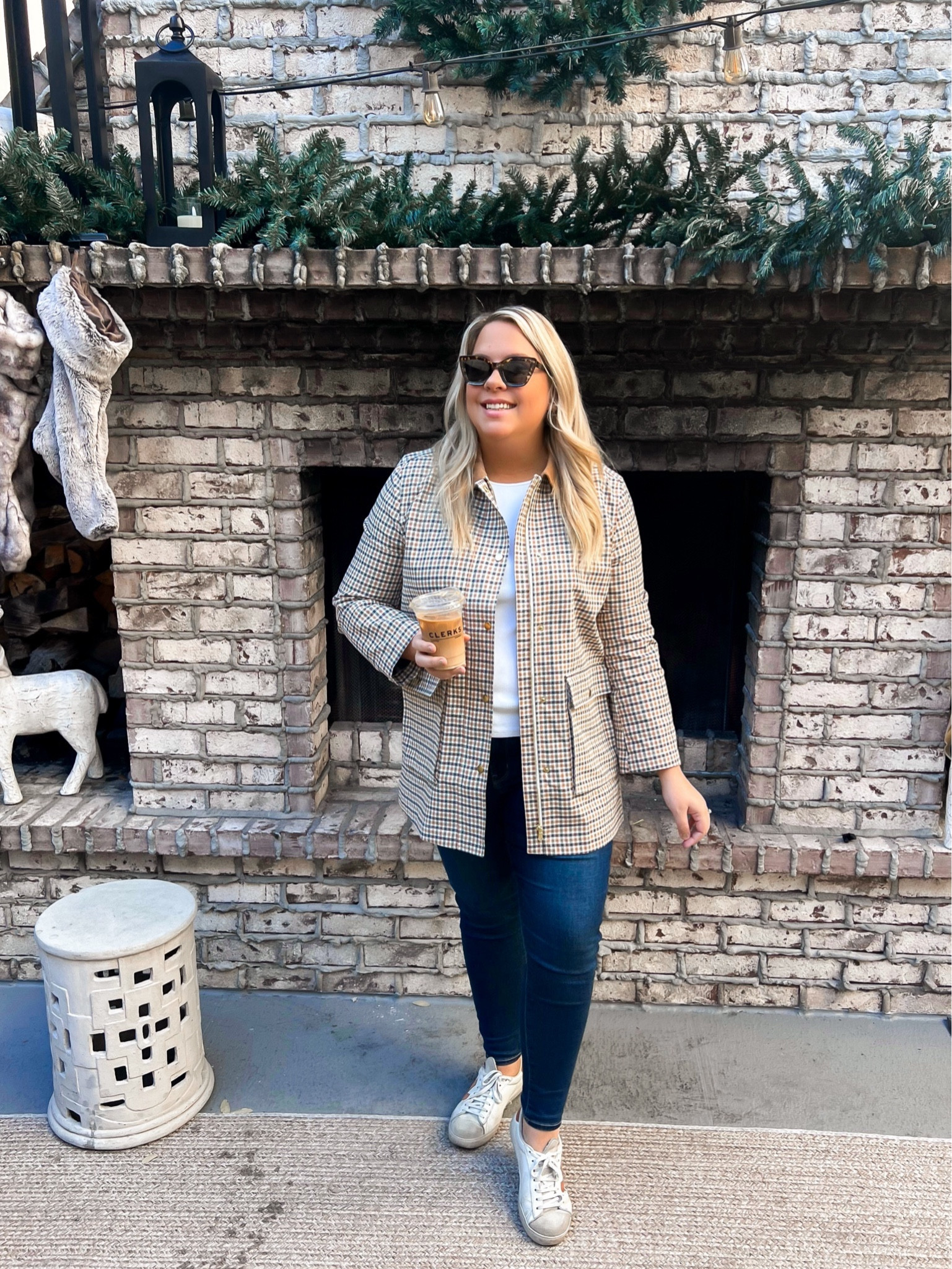 My plaid barn jacket is 55% off and most sizes are still in stock!! Plaid jacket, loft, holiday outfit, travel out 