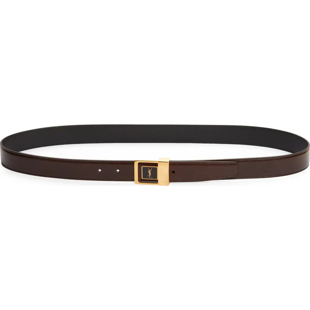 Saint Laurent Bouclè 66 Leather Belt in Burnt Chocolate at Nordstrom, Size 100 | Nordstrom