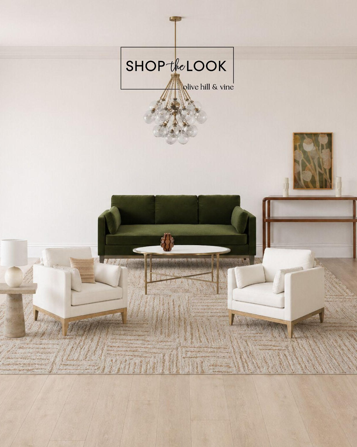 That deep green sofa anchors the room in the best way, layered with warm wood, soft neutrals, and sculptural accents. We love how this one came together—clean, balanced, and effortlessly elevated without trying too hard. 

 

#LTKHome