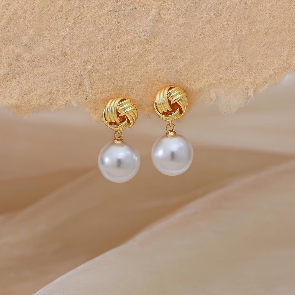CHESKY Pearl Dangle Earrings for Women, 14k Gold Plated Hypoallergenic Pearl Drop Earrings Lightw... | Amazon (US)