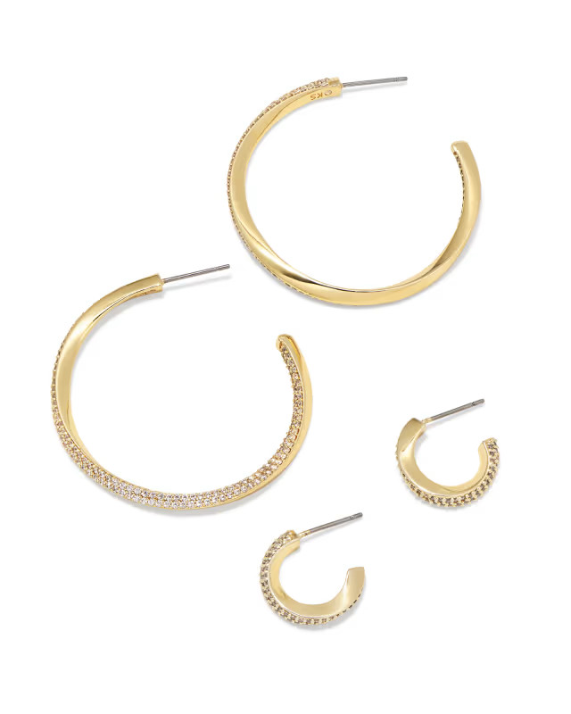 Ella Gold Hoop Earring Set of 2 in White Crystal | Kendra Scott | Kendra Scott