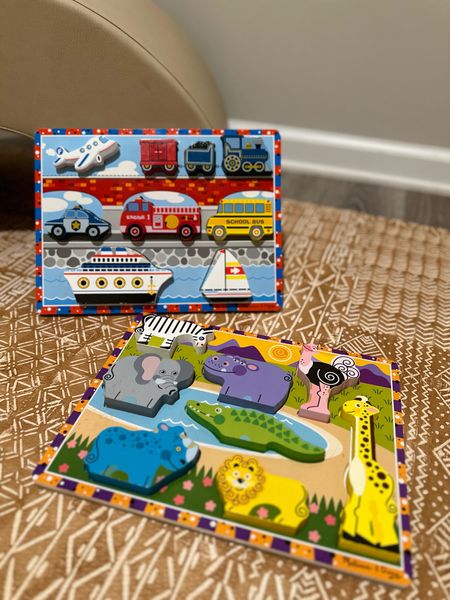 Perfect Christmas gift idea for toddlers and little ones under ONE! 

Melissa & Doug wooden chunky puzzle! - plane, train, cars and boats and animal puzzles! 

Less than $10 and a great gift for toddlers! 

#LTKHoliday #LTKGiftGuide #LTKkids