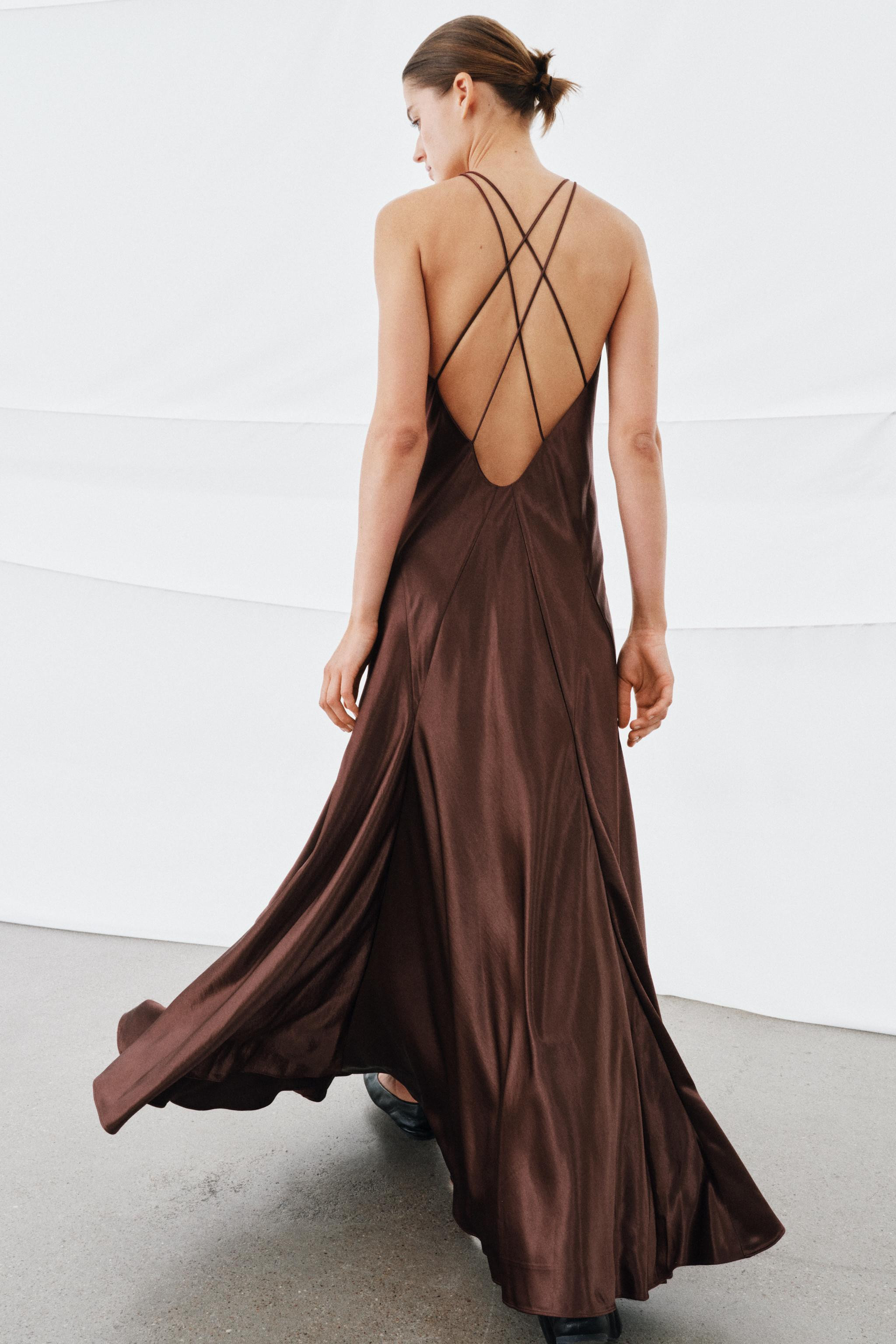 VOLUMINOUS LONG SATIN DRESS | Zara UK