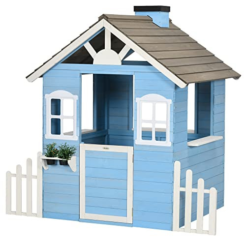 Outsunny Playhouse for Kids Outdoor, Country Style Wooden Playhouse with Flower Pot Holders, Work... | Amazon (US)