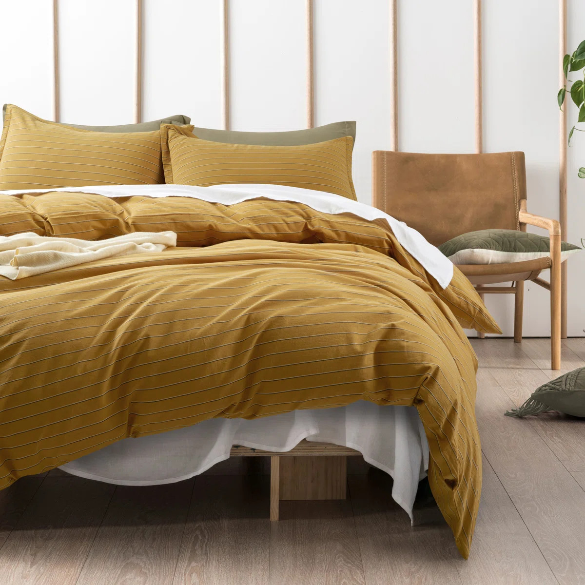 Dione Mid-Century Modern Cotton Percale Striped Duvet Cover | Wayfair North America
