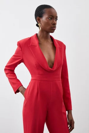 Curved Neckline Tailored Blazer Jumpsuit | Karen Millen UK + IE + DE + NL