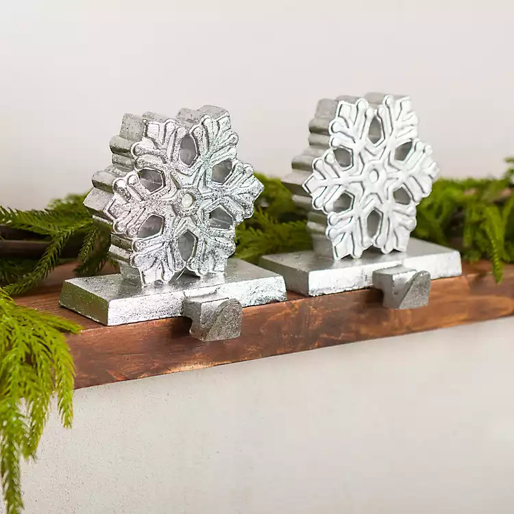 Silver Snowflake 2-pc. Stocking Holder Set | Kirkland's Home