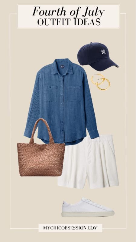 If you love elevated casual wear, start with a comfortable crinkle gauze button-down. On the bottom, switch out a casual pair of denim shorts for a slightly more elevated pair of white dress shorts. Accessorize with white sneakers, the shoes that you’ll find yourself reaching for again and again this summer. Finish the look with gold hoops, a woven tote bag, and a baseball cap.

#LTKSeasonal #LTKShoeCrush #LTKStyleTip