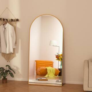 GOGEXX 22 in. W x 65 in. H Oversized Arched Full Length Mirror Wood Framed Gold Wall Mounted/Stan... | The Home Depot