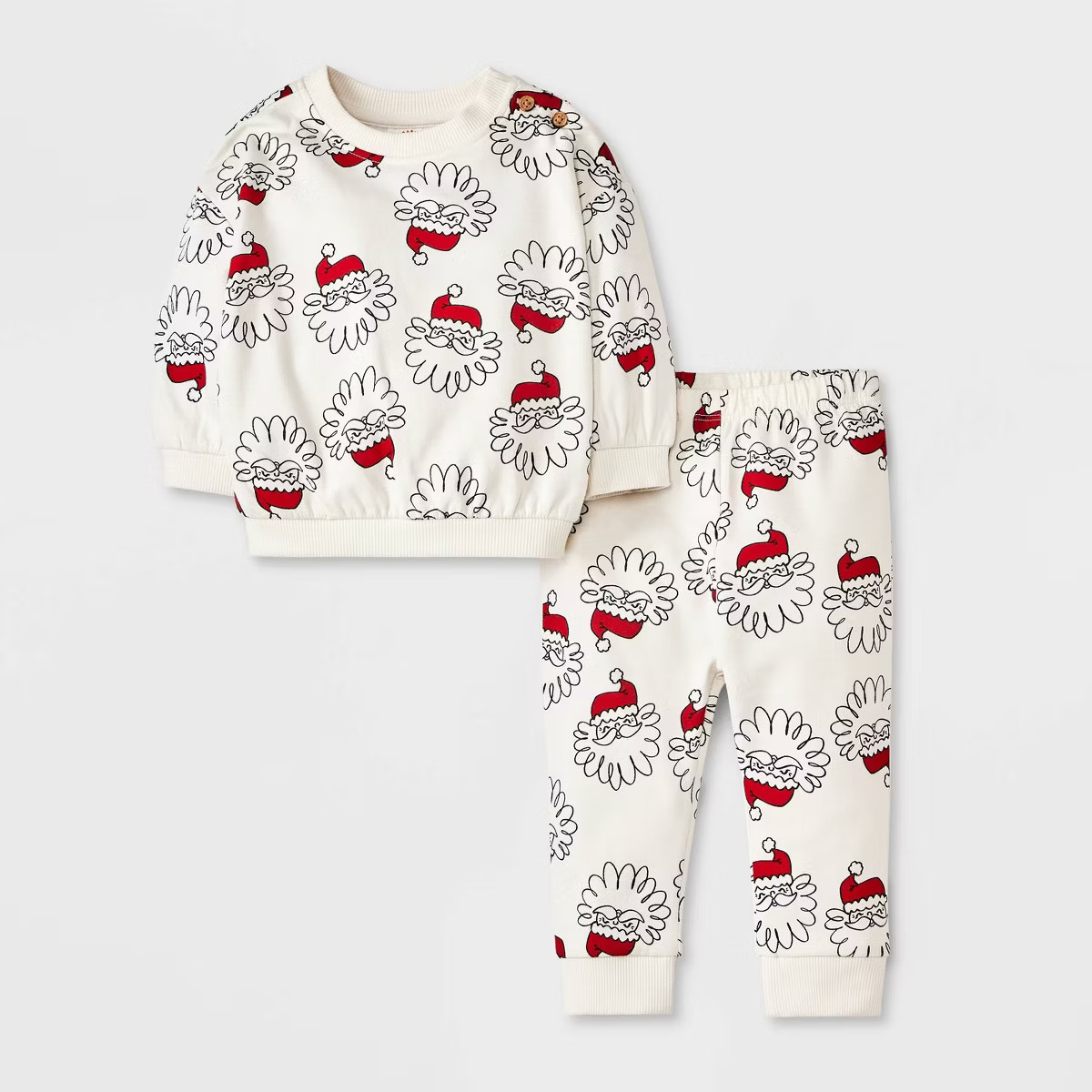 Baby Holiday Christmas Santa Fleece Sweatshirt & Jogger Pants Set - Cat & Jack™ White/Red 6-9M | Target