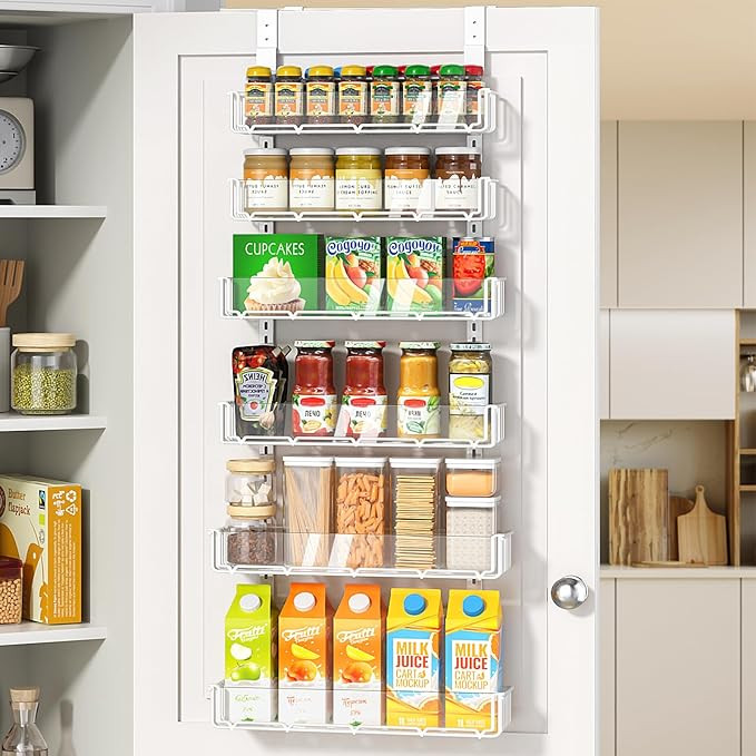 Delamu Adjustable Over the Door Pantry Organizer with Clear Acrylic Panel, 6-Tier Pantry Organiza... | Amazon (US)