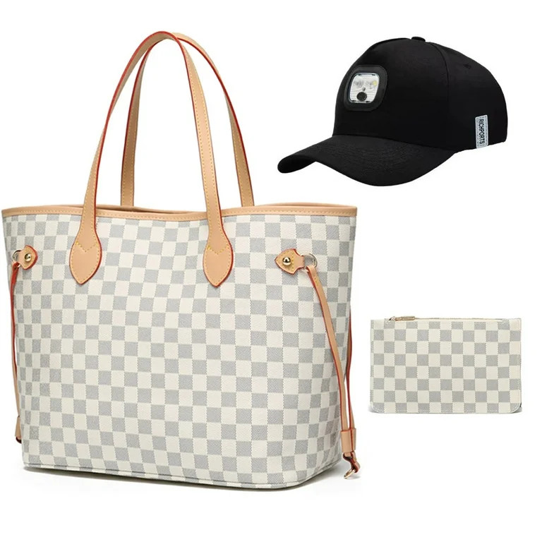 RICHPORTS Checkered Tote Shoulder Bag with inner pouch - PU Vegan Leather （White） | Walmart (US)