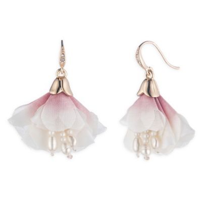 Carolee Simulated Pearl and Fabric Flower Earrings | Bed Bath & Beyond