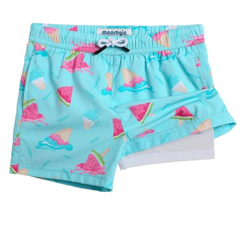 maamgic Boys Swim Trunks with Compression Liner Toddler Boy Swimsuit Quick Dry 4-Way Stretch Swimming Trunks Melted Watermelon Blue 2T | Amazon (US)
